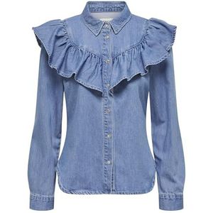 Onlindigo Ls Frill DNM Shirt Qyt Noos, donkerblauw (dark blue denim), XXS