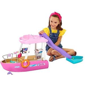 Barbie Boot met zwembad en glijbaan, Droomboot Speelset met meer dan 20 onderdelen, zoals een dolfijn en accessoires, HJV37