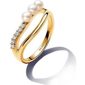 Pandora - Essence Gold Plated Pearl Ring - Goudkleurig en Wit - Dames Ring