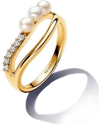 Pandora - Essence Gold Plated Pearl Ring - Goudkleurig en Wit - Dames Ring