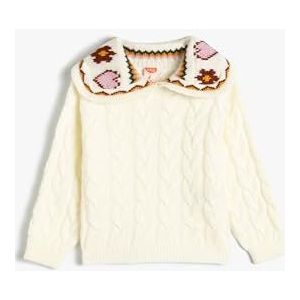Koton Babygirls Cable-Knit Detail Peter Pan Neck Long Sleeve Sweater, ecru(010), 12-18 Maanden