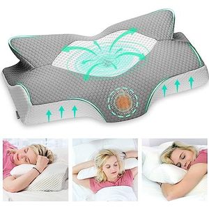 Elviros - Cervicaal Orthopedisch Kussen - Grijs - Traagschuim - Ergonomisch Nekkussen voor Hals- en Schouderpijn