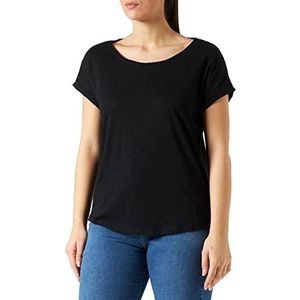 Build Your Brand Dames T-shirt Dames Long Slub Tee, korte mouwen bovendeel voor vrouwen met verlengd rugdeel in zwart of wit, maten XS - 5XL