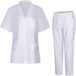 MISEMIYA - Dames gezondheidsuniform - dameshemd en broek - werkkleding voor dames 712-8312, Wit, L