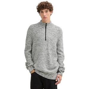 TOM TAILOR DENIM - Trui - Antraciet/Wit - Halve Rits - Losse Pasvorm