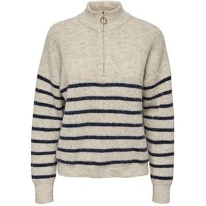 ONLY Dames Onltokyo L/S Highneck Zip KNT Pullover, Pumice Stone/Stripes: blauwe strepen, XXL