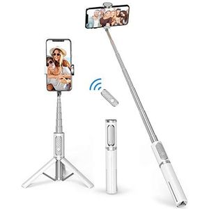 ATUMTEK Bluetooth Selfie Stick Driepoot, Mini Verlengbare 3 in 1 Aluminium Selfie Stick met Draadloze Verre en Driepoot Tribune 360 Omwenteling voor iPhone 11/11 Pro/XS Max/XS/XR/X/8/7, Samsung en Smartphone