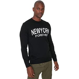 Trendyol Heren ronde hals effen slanke trui sweatshirt, zwart, L, Zwart, L