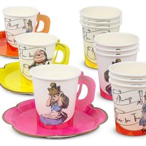 Talking Tables | 12-delige Alice in Wonderland kop en schotel set, gekke hoedenmaker afternoontea party decoraties voor verjaardag, baby cadeau receptie