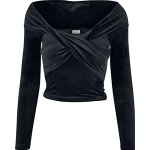 Urban Classics, Damen, T-Shirt, Ladies Velvet Rib Crossed Off Shoulder Longsleeve, Black, XL