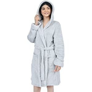 Sleepdown Dames Teddy Fleece Badjas Hooded Pluizige Super Zachte Badjurk Loungewear Nachtkleding, Grijs, 34-36