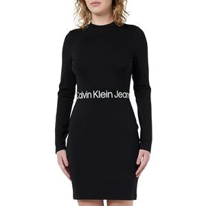 Calvin Klein Jeans Dames Logo Elastische Milano Ls Jurk Fit & Flare, zwart., XXS
