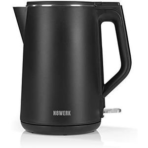 N8WERK waterkoker in de Midnight Edition, inhoud 1,5 liter | dubbelwandige uitvoering, 2200 watt, draadloze werking, 360° draaibaar