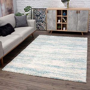 carpet city Tapijtloper Shaggy hoogpolig - modern gemêleerd 80x300 cm blauw crème - tapijten woonkamer