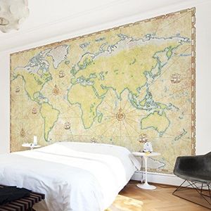 Apalis 94870 vliesbehang - World Map - fotobehang breed, vliesfotobehang wandbehang HxB: 190 x 288 cm beige