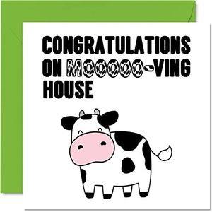 Gelukkig Nieuw Thuis Kaart Grappig - Moooo-ving House - Gefeliciteerd Housewarming New House Kaarten, Joke Banter Moving House Kaarten, 145mm x 145mm Welkom Huis Warming Wenskaarten voor Vrienden Familie