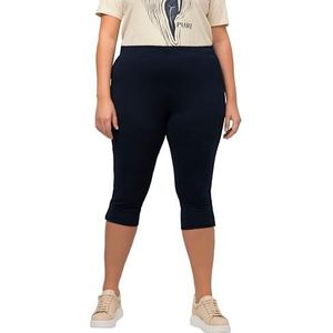 Ulla Popken Dames grote maten grote maten plus size capri-legging, kant kant, biologisch katoen marine 42+ 747170130-42+, marineblauw, 32W x 32L