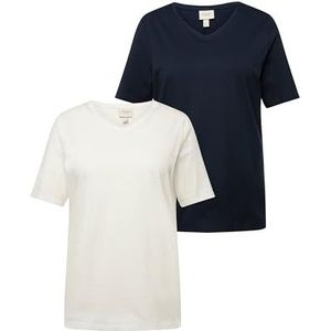 Ulla Popken - Shirt - Marine/Wit - 2 Pack - Halve Mouw