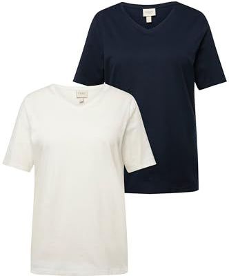 Ulla Popken - Shirt - Marine/Wit - 2 Pack - Halve Mouw