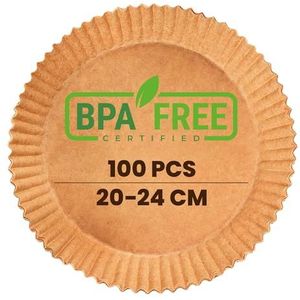 PORTENTUM Airfryer bakpapier, 100 stuks, Food-Grade BPA, 20 x 24 cm, voor olievrije friteuse 5-8 liter, ideaal voor gezond koken