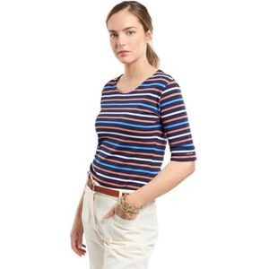 Armor Lux Zeeman driekleurig boothals van dik katoen voor dames, Seal/Tigerlily/Bluesaphir/, M