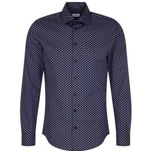 Seidensticker Zakelijk overhemd voor heren, slim fit, zacht, kent-kraag, lange mouwen, 100% katoen, donkerblauw, 37