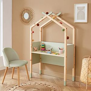 BAÏTA TINY01 bureau voor kinderen, tipi, grenenhout, groen, lengte 100 cm