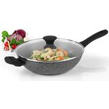 Salter® BW05753S1N Megastone Collection Non-Stick Forged Aluminium Wok, 28 cm, Silver, Dishwasher & Metal Utensil Safe, 100% PFOA Free, Induction Hob Suitable