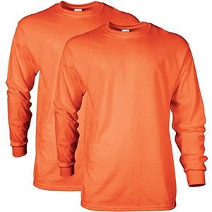 GILDAN Heren Ultra katoen T-shirt met lange mouwen en stijl G2400 Multipack T-shirt (2 stuks), Oranje, M