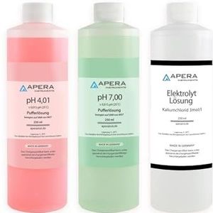 Apera Instruments pH-kalibratieoplossing 4.01/7.00 + 3M KCl elektroden opslagoplossing elk 250 ml, bufferoplossing set