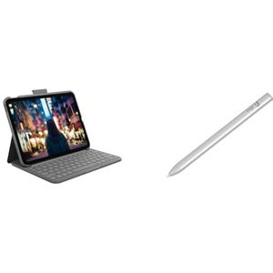 Logitech iPad-toetsenbordcase (10e generatie) | geïntegreerd draadloos toetsenbord (Graphite) - German Layout & Logitech Crayon digitaal potlood voor iPad (iPads met USB-C-poorten) - Zilver