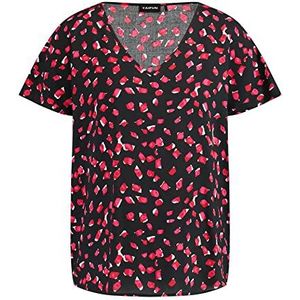 Taifun Oversized damesblouse korte mouwen, overgesneden schouders blouseshirts, blouse korte mouwen blouse met patroon, Zwarte motief, 38
