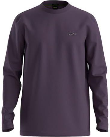 BOSS T-shirt van stretchkatoen met lange mouwen en contrasterend logo, Medium paars, M