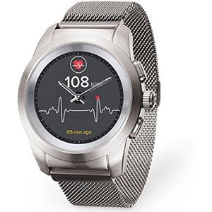 MyKronoz ZeTime Petite Elite Hybrid-smartwatch met mechanische wijzers en gekleurd touchscreen, zilver/Milanese