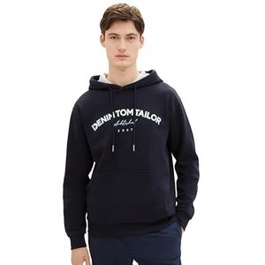 TOM TAILOR Denim Heren hoodie sweatshirt met logo-print, 10668 - Sky Captain Blue, XXL