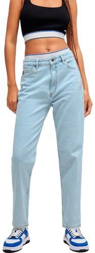 Mom jeans van aquablauw stretchdenim