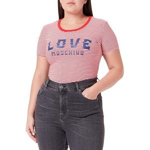 Love Moschino Dames Tight-fit Short-Sleeved T-shirt, Wit RED, 44, wit-rood., 44
