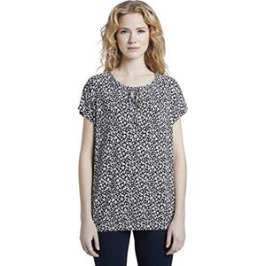 TOM TAILOR Dames Shirt met strik met patroon 1020496, 23205 - Navy Small Leo Design, 40