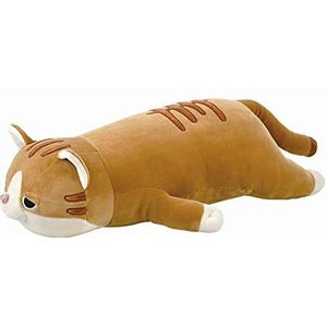 Nemu Nemu Animals 6204635 Pluche dier, bruine kat Mugi, knuffeldier, extra zacht en behaaglijk, knuffeldier, ontworpen in Japan, knuffelkussen, maat L, 54 cm