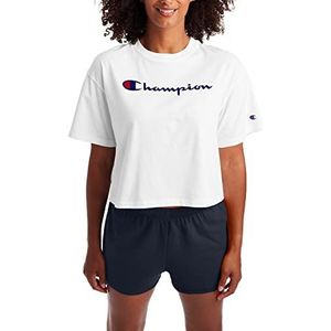 Champion Cropped T-shirt voor dames, klassiek bijgesneden T-shirt voor vrouwen, crop top T-shirts, Wit Champion Script, M