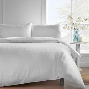 Catherine Lansfield 300 Thread Count Katoen Rijk Geweven Check Super King Hoeslaken Wit