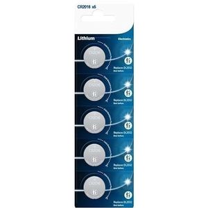 CR2016 3 V lithium batterij, 5-pack met 30% meer levensduur, perfect voor apparaten met een laag stroomverbruik, zorgt voor lange en betrouwbare prestaties in je elektronica.