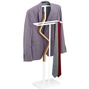 Relaxdays dressboy staal, dames & heren, hout en metaal, slaapkamer, kledingstandaard HBD 107 x 48 x 20 cm, wit/natuur