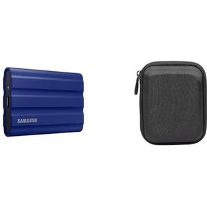 Samsung T7 Shield 1TB USB 3.2 Gen 2 (10Gbps, Type-C) External Solid State Drive (Portable SSD) Blauw (Blue), (MU-PE1T0R) & Amazon Basics Beschermhoes externe harde schijf