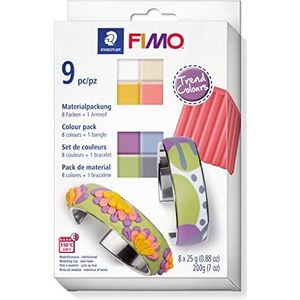 STAEDTLER FIMO soft set ovenhardende boetseerklei inclusief armband, zacht en soepel, speciaal voor beginners en hobbykunstenaars, 8 halve blokken à 25 g in gesorteerde kleuren, 8023 C8-1P
