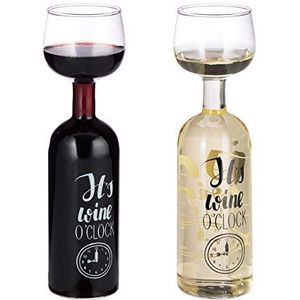 Relaxdays wijnfles met glas, 750 ml, met spreuk, groot, leuk voor wijnliefhebbers, nooit meer bijvullen, transparant