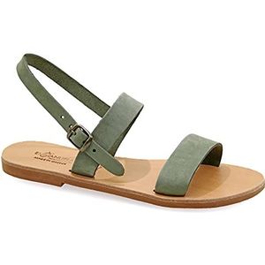 36 Groene Emmanuela Griekse handgemaakte platte lederen sandalen, hoge kwaliteit zomerschoenen voor dames met verstelbare gesp-riem, riem slingback sandalen met open tenen