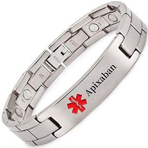 Titanium Medische Alert Armband voor Mannen ID Bangle Gepersonaliseerde 22CM/13MM (Apixaban)