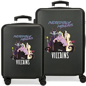 Disney Villains Incredibly Fabulous kofferset, zwart, 55/65 cm, stijf, ABS-combinatiesluiting, zijkant 56 l, 6 kg, 4 dubbele wielen, handbagage, Zwart, Eén maat, kofferset