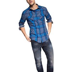 EDC by Esprit Heren VIP Geruit Lange Mouw Casual Shirt, Blauw, XS